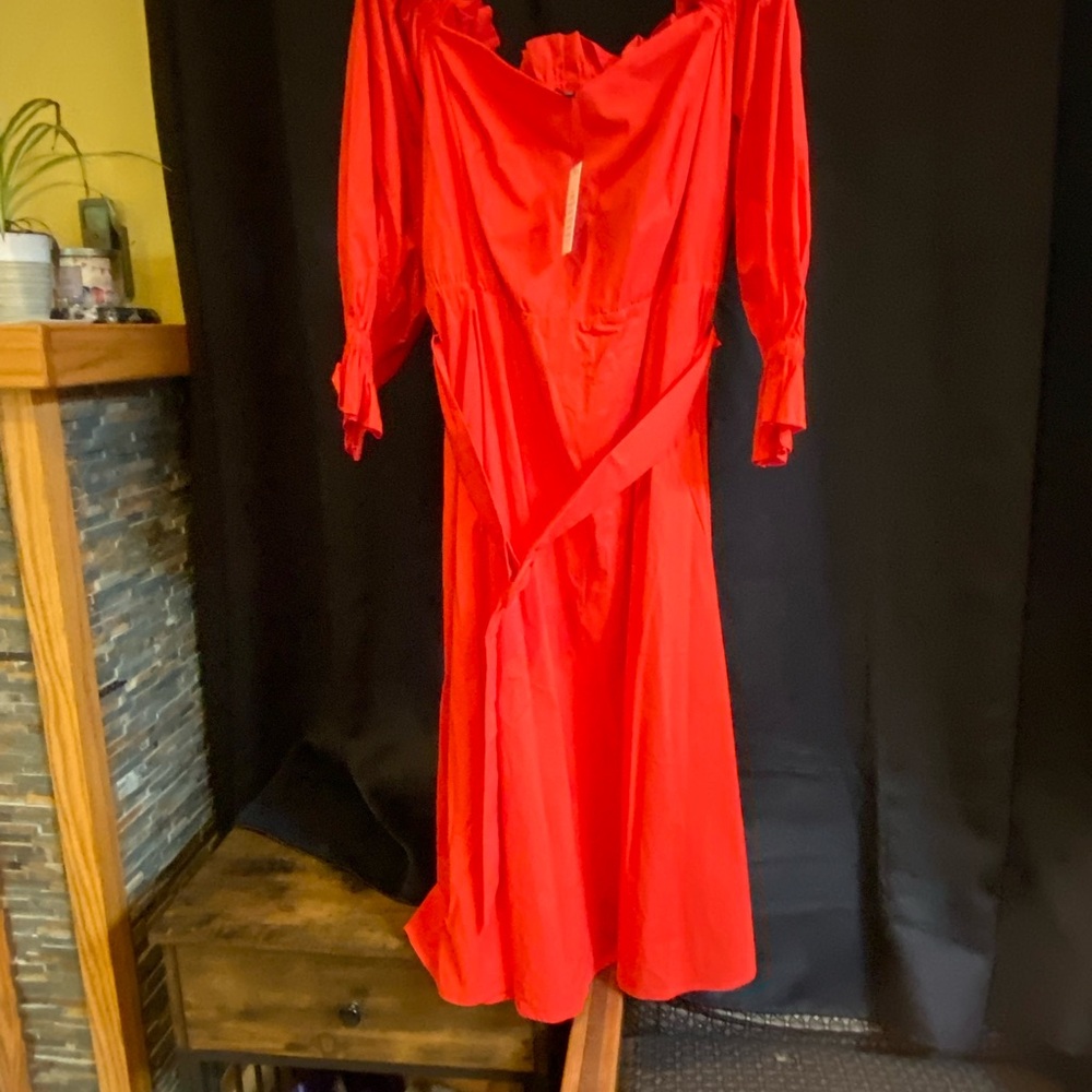 Eloquii Persimmon Red Stretch Cotton with Bishop Sleeves